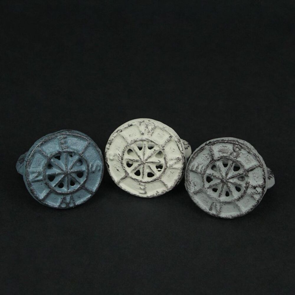 Set of 3 Nautical Cast Iron Compass Rose Napkin Rings